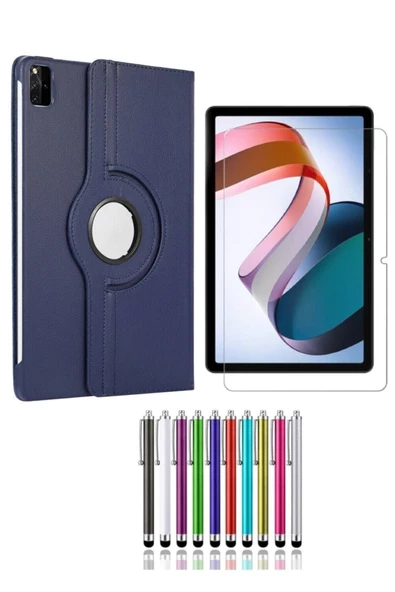 Xiaomi Redmi Pad 10.6 Uyumlu 360° Dönebilen Tablet Kılıfı Kalem Ekran Koruyucu 3lü Set lacivert