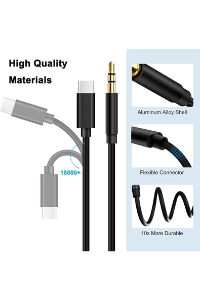 Samsung Xiaomi Uyumlu Aux Kablosu Type-C To Jack Çevirici Dönüştürücü Beyaz Bluetooth Gerektirmez - 7