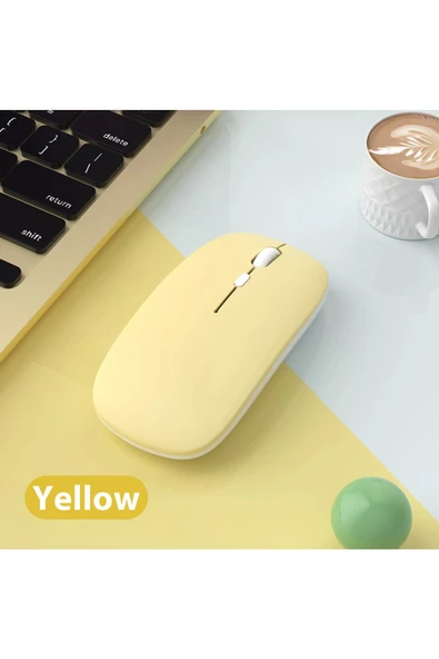Macbook/Huawei/Samsung/Lenovo Uyumlu Şarj Edilebilir Sessiz Mouse Wifi Kablosuz Mouse Fare  Sarı