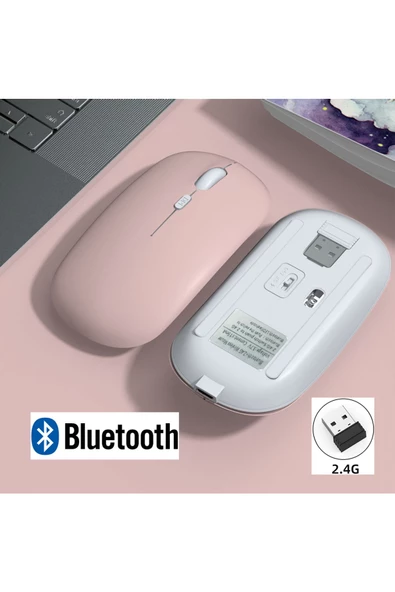 Macbook/Huawei/Samsung/Lenovo Uyumlu Şarj Edilebilir Sessiz Mouse Wifi Kablosuz Mouse Fare  Pembe - 2