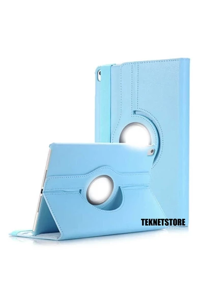 Apple Uyumlu Ipad 9. Nesil 2021 10.2 Inç Tablet Standlı 360° Dönebilen Deri Kılıf Leather Case Tam  Mavi