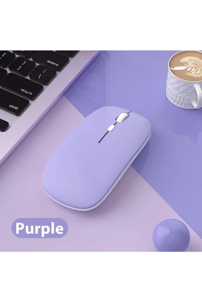 Macbook/Huawei/Samsung/Lenovo Uyumlu Şarj Edilebilir Sessiz Mouse Wifi Kablosuz Mouse Fare  Lavanta