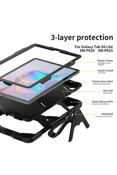 Samsung Galaxy T500 Tab A7 10.4 Inctablet Kılıfı Kalemlikli Defender Tank Zırh Silikon Yüksek Koruma  siyah - 5