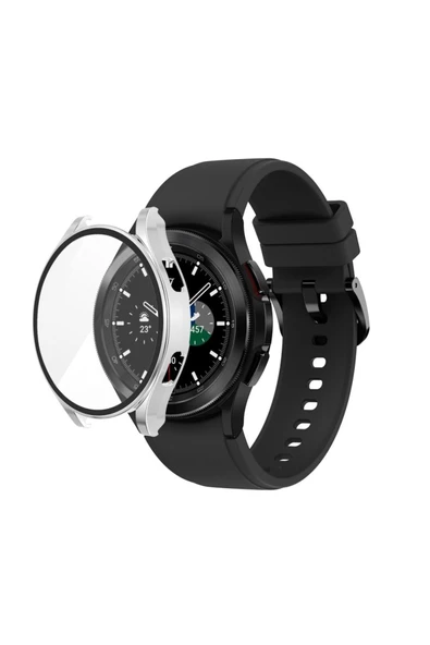 Samsung Galaxy Watch 5 44mm Kılıf Kasa Ve Ekran Koruyucu 360 Tam Koruma Kapak  GÜMÜŞ