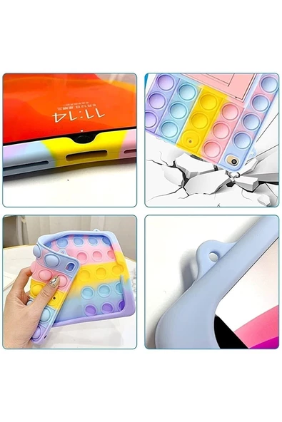 Samsung Galaxy Tab A7 Lite T220 Uyumlu Popitli Standlı Renkli Kılıf Gökkuşağı - 6