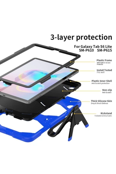 Samsung Galaxy T500 Tab A7 10.4 Inctablet Kılıfı Kalemlikli Defender Tank Zırh Silikon Yüksek Koruma  mavi - 5