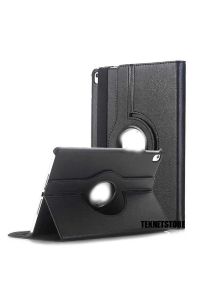 Apple Uyumlu Ipad 9. Nesil 2021 10.2 Inç Tablet Standlı 360° Dönebilen Deri Kılıf Leather Case Tam  Siyah