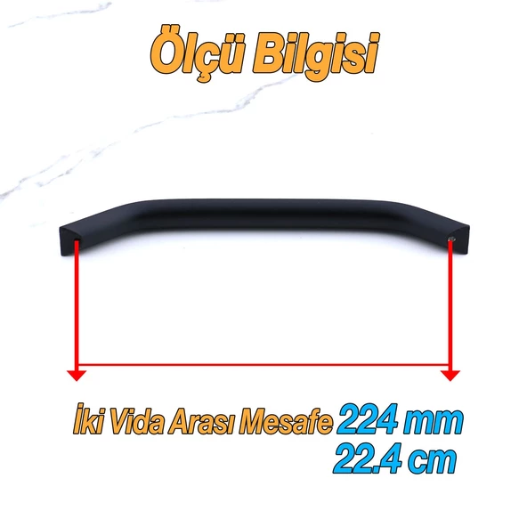 Şahin Siyah Metal Kulp 224 mm - 22.4 cm Mobilya Çekmece Mutfak Dolabı Dolap Kulpları Kulbu Kulpu - 2