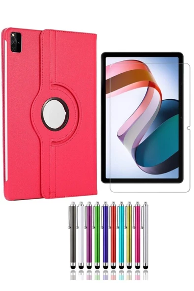 Xiaomi Redmi Pad 10.6 Uyumlu 360° Dönebilen Tablet Kılıfı Kalem Ekran Koruyucu 3lü Set  pembe