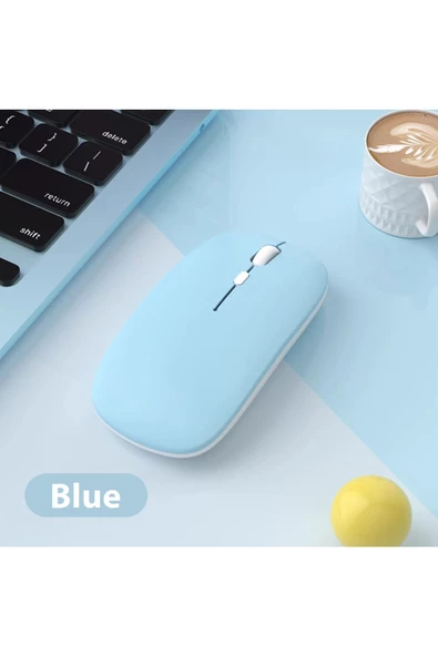 Macbook/Huawei/Samsung/Lenovo Uyumlu Şarj Edilebilir Sessiz Mouse Wifi Kablosuz Mouse Fare  Açık Mavi