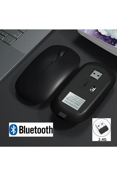 Macbook/Huawei/Samsung/Lenovo Uyumlu Şarj Edilebilir Sessiz Mouse Wifi Kablosuz Mouse Fare  Siyah - 2