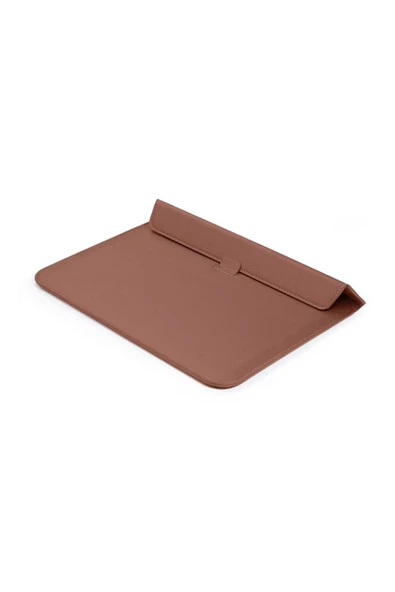 Apple Macbook Air M2 15 Inç 2023 M2 Çip A2941 Uyumlu Deri Mıknatıslı Çanta Stantlı Şık Tasarım  Kahverengi - 7