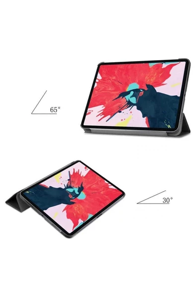 iPad Air 13" M3 (2025) / M2 (2024) Kılıf Kapaklı Smart Standlı Uyku Modlu Akıllı Case  Gold - Resim 3