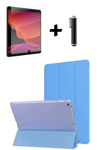 Apple Ipad 8. ve 9. Nesil 10.2 Inç Uyumlu Tablet Kılıfı Ekran Koruyucu Dokunmatik Kalem Seti  MAVİ