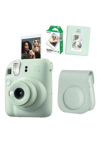 Instax Mini 12 Yeşil Fotoğraf Makinesi 10lu Film ve PVC Albümlü Çantalı Seti 2