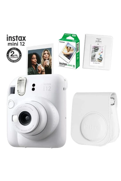 Instax Mini 12 Beyaz Fotoğraf Makinesi 10lu Film Ve Pvc Albümlü Çantalı Seti 2