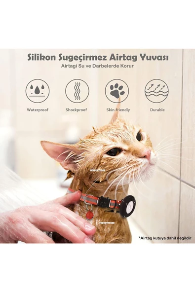 Airtag Yuvalı Kedi Ve Köpek Tasması Kilitli Güvenlik Aparatı Airtag Kılıfı ve Zil Boyun Tasması GPS  Tek Ebat Kırmızı - 5