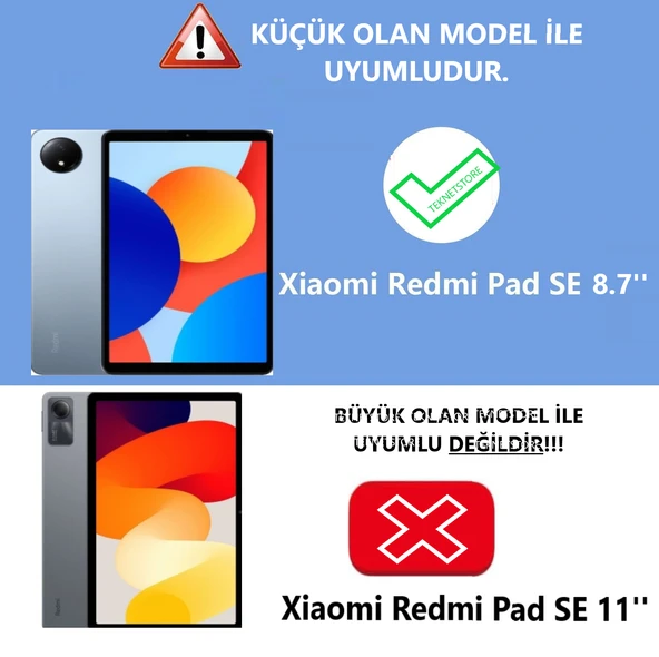 Xiaomi Redmi Pad Se 8.7 Inç Tablet Uyumlu Uyku Modlu 360 Döner Pu Deri Kılıf Seti KIRMIZI - 3