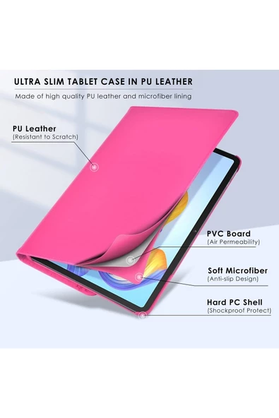 Honor Pad 8 12'' Inç 2022 Uyumlu 360 Dönen Koruyucu Tablet Kılıfı Hey-w09  Pembe Açık - 4