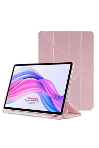 Honor Pad X9 11.5'' Inç 2023 Tablet Uyumlu Kılıf Katlanır Kalemlikli Standlı Uyku Modlu Akıllı Kapak  PEMBE