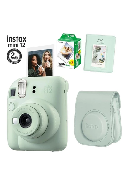 Instax Mini 12 Yeşil Fotoğraf Makinesi 20li Film Ve Pvc Albümlü Çantalı Seti 1