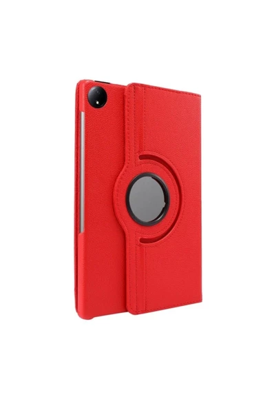 Xiaomi Redmi Pad Se 8.7 Inç Tablet Uyumlu Uyku Modlu 360 Döner Pu Deri Kılıf Seti KIRMIZI - 5