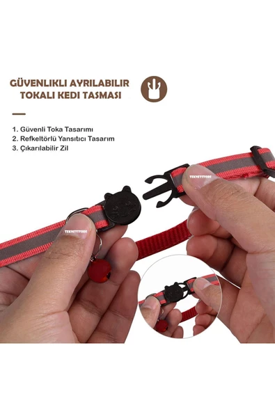 Airtag Yuvalı Kedi Ve Köpek Tasması Kilitli Güvenlik Aparatı Airtag Kılıfı ve Zil Boyun Tasması GPS  Tek Ebat Kırmızı - 3