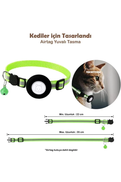 Airtag Yuvalı Kedi Ve Köpek Tasması Kilitli Güvenlik Aparatı Airtag Kılıfı ve Zil Boyun Tasması GPS  Tek Ebat Sarı - 2