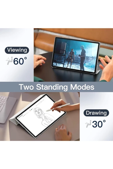 Samsung Galaxy Tab S9 FE SM-X510 X516 X518 Kılıf 10.9" Uyumlu Kılıf Akıllı Smart Standlı Kapaklı  Koyu Yeşil - 7
