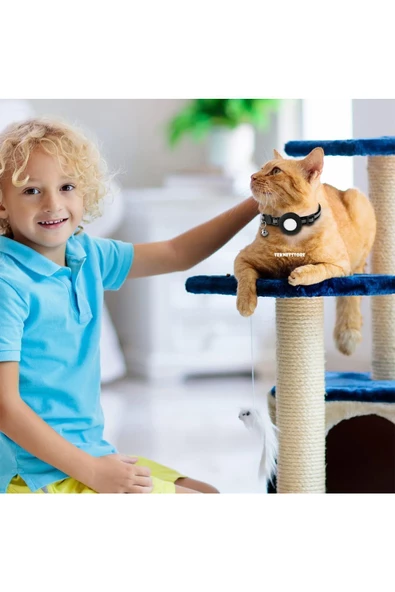 Airtag Yuvalı Kedi Ve Köpek Tasması Kilitli Güvenlik Aparatı Airtag Kılıfı ve Zil Boyun Tasması GPS  Tek Ebat Siyah - 6
