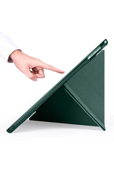 Xiaomi Redmi Pad SE 11 Inç Tablet Uyumlu Kılıf Katlanır Kalemlikli Standlı Uyku Modlu Akıllı Kapak Koyu Yeşil - 4