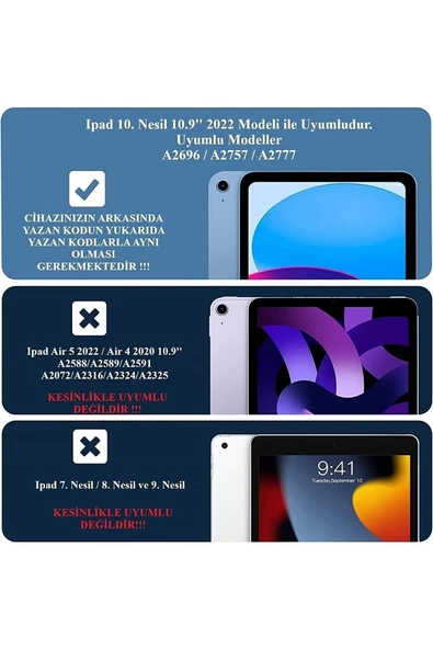 Apple Ipad 10. Nesil 10.9'' 2022 Uyumlu Tablet Kılıfı Dönebilen Standlı Uyku Modlu A2696 A2757 A2777  Mor