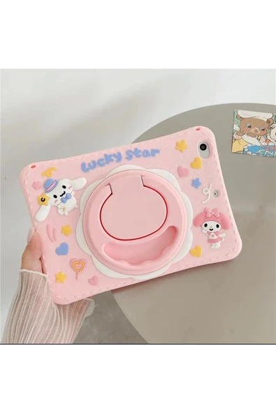 Apple Ipad 8. Ve 9. Nesil 10.2 Inç 2020 / 2021 Uyumlu Kedi Kılıf Standlı Eğlenceli Koruma  LUCKY PEMBE - 3