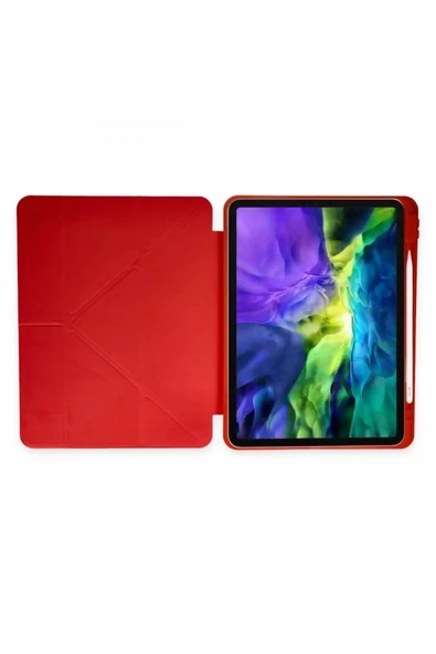 Xiaomi Redmi Pad SE 11 Inç Tablet Uyumlu Kılıf Katlanır Kalemlikli Standlı Uyku Modlu Akıllı Kapak  Kırmızı