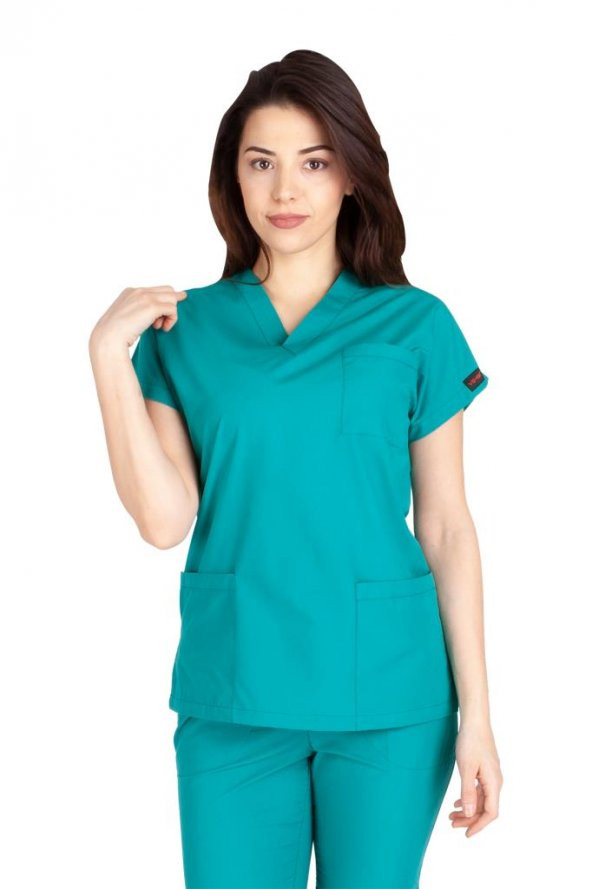 Kadın Doktor Hemşire Forması Scrubs Likralı Esnek Kumaş Hastane Nöbet Tek Üst (V Yaka Dr Greys) - 4