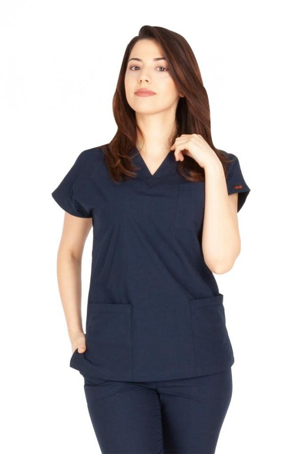 Kadın Doktor Hemşire Forması Scrubs Likralı Esnek Kumaş Hastane Nöbet Tek Üst (V Yaka Dr Greys) - 8