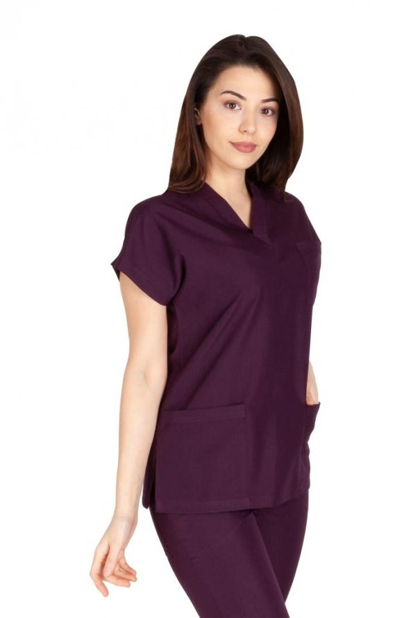 Kadın Doktor Hemşire Forması Scrubs Likralı Esnek Kumaş Hastane Nöbet Tek Üst (V Yaka Dr Greys) - 10