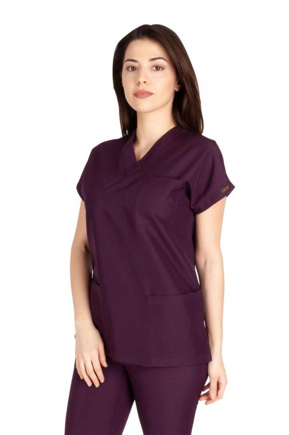 Kadın Doktor Hemşire Forması Scrubs Likralı Esnek Kumaş Hastane Nöbet Tek Üst (V Yaka Dr Greys) - 11