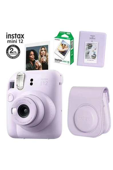 Instax Mini 12 Lila Fotoğraf Makinesi 10lu Film Ve Pvc Albümlü Çantalı Set 2-fotsı00199-fb-set2