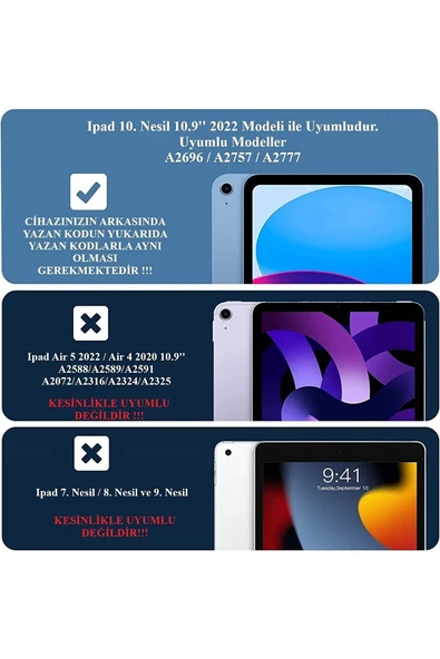 Apple Ipad 10. Nesil 10.9'' 2022 Uyumlu Tablet Kılıfı Dönebilen Standlı Uyku Modlu A2696 A2757 A2777  Kırmızı - 2