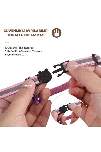 Airtag Yuvalı Kedi Ve Köpek Tasması Kilitli Güvenlik Aparatı Airtag Kılıfı ve Zil Boyun Tasması GPS  Tek Ebat Pembe - 3