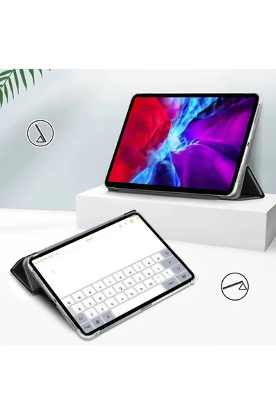 iPad Air 13" M3 (2025) / M2 (2024) Kılıf Kapaklı Smart Standlı Uyku Modlu Akıllı Case  Gold - Resim 4