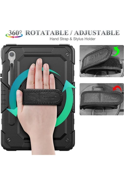 Samsung Galaxy Tab S9 FE 10.9 Inç Tablet Kılıfı Kalemlikli Askılı Tank Silikon Yüksek Koruma Sm-x510 - 6