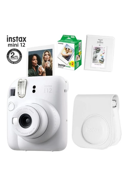 Instax Mini 12 Beyaz Fotoğraf Makinesi 20li Film Ve Pvc Albümlü Çantalı Seti 1
