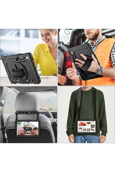 Samsung Galaxy Tab S9 FE 10.9 Inç Tablet Kılıfı Kalemlikli Askılı Tank Silikon Yüksek Koruma Sm-x510 - 5