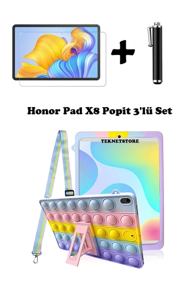 Honor Pad X8 10.1 Inç Uyumlu Kılıf Popit Standlı Kılıf Askılı Silikon Eğlenceli 3'lü Set