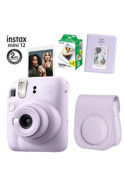 Instax Mini 12 Mor Fotoğraf Makinesi 20li Film Ve Pvc Albümlü Çantalı Seti 1