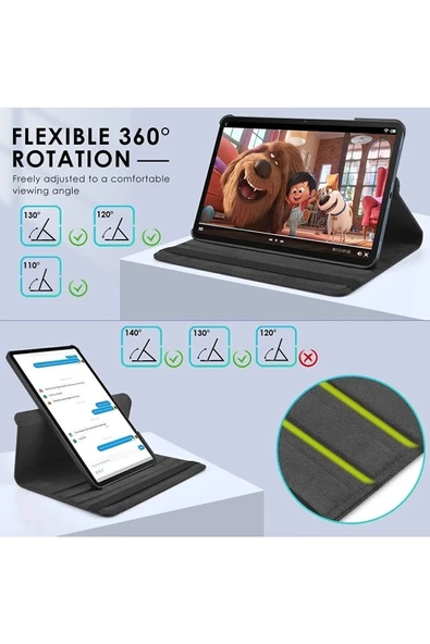 Xiaomi Redmi Pad Se 11 Inç Tablet Uyumlu Uyku Modlu 360 Döner Pu Deri Kılıf Seti SİYAH - 4