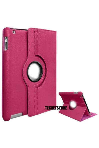 Apple Ipad 5. 6. Nesil 2017 2018 9.7" Inc Tablet Standlı 360° Dönebilen Deri Kılıf Leather Case  Pembe