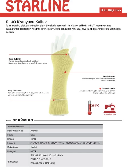 Yanma Ve Kesilme Dirençli Aramid Kolluk Starline Sl-03 45cm 2334c X2xxxx - 3